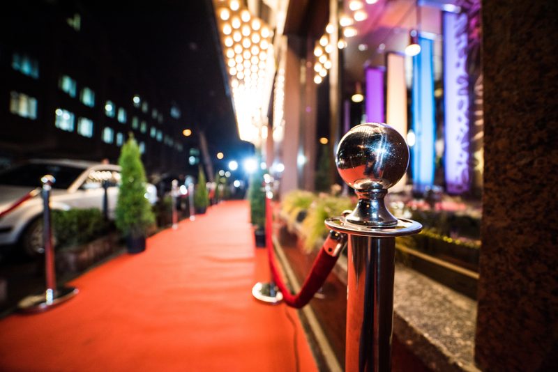 Red carpet event entrance at night